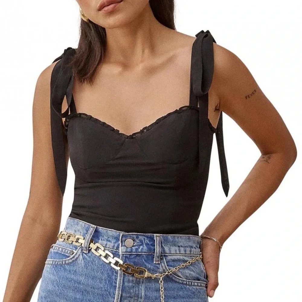 black reformation blanca bustier corset tie strap tank top